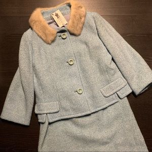 Vintage Blue Suit with Fur Collar